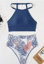 Load image into Gallery viewer, Blue palm leaves swimsuit
